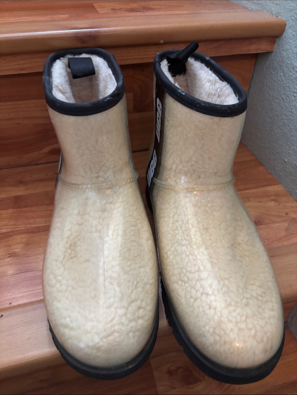 UGG Cream Faux-Shearling Short Waterproof Boots with Black Trim